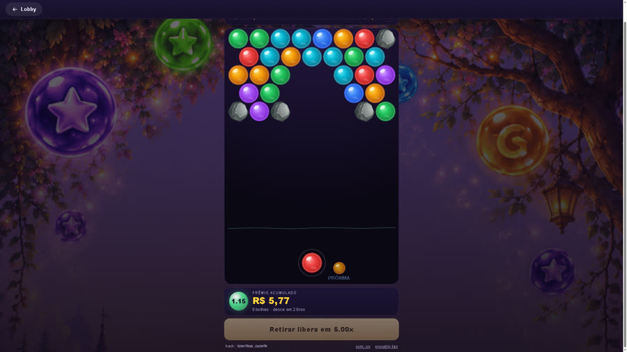 Jogo de habilidade Bubble rodando na plataforma 3TAG.shop