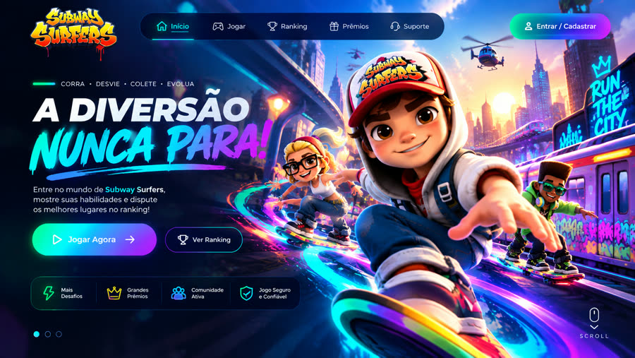 Jogo de habilidade Subway Surfers rodando na plataforma 3TAG.shop